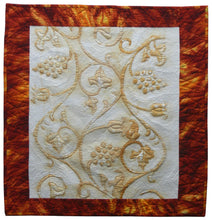 "Flaming Grapes" by Jean M. Judd, Hand Stitched Thread on Rust Pigmented Textile