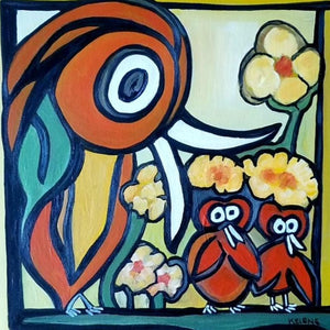 "Bird Family" By Kelene, Acrylic on Canvas