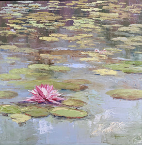 "Lilies at the Mission" by Laurel Hunter, Oil on Canvas