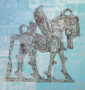 "Luristan Winged Horse" by Pantea Mahrou, Mixed Media on Canvas