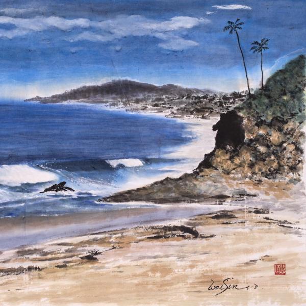 Ocean Sculpture by WaiSin Tong - Darbonne, Chinese Watercolors on Shaun Rice Paper
