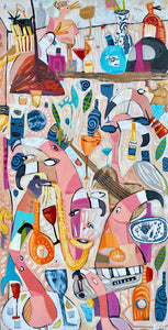 "The Flamingos" by Reif Myers, Mixed media on Canvas