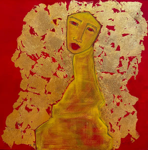 "Golden Beauty" by Souzan Zargari, Acrylic and Gold Leaf on Canvas
