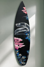 “Seven Seas of Savage N.o5”  by Samantha Nicoletti, Acrylic Mixed Media on Recycled Surfboard