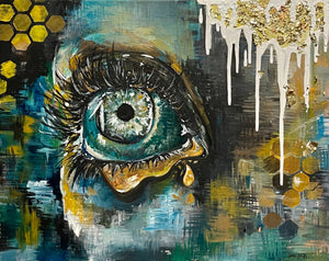 "Looking In" by Sara Stoffmacher, Acrylic and Gold Leaf