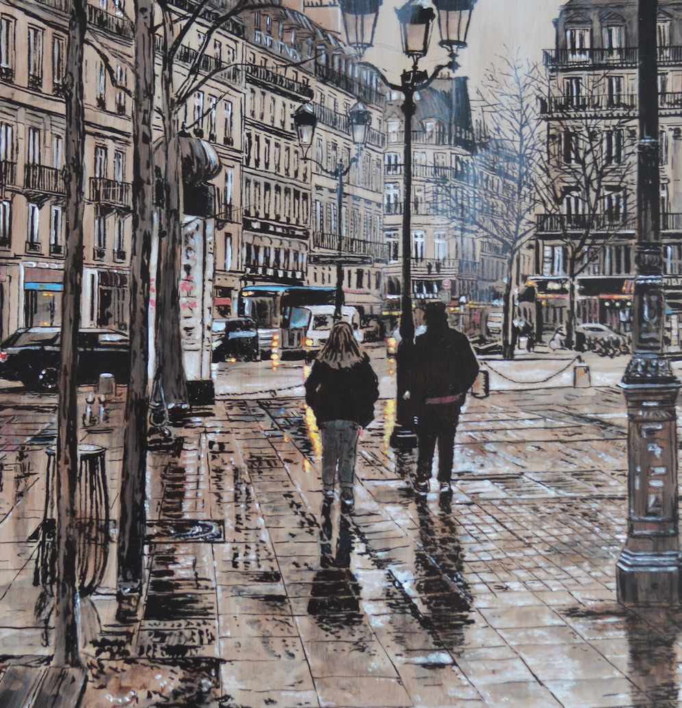 “A Walk in the Rain” By Keith Oelschlager, Acrylic on Canvas