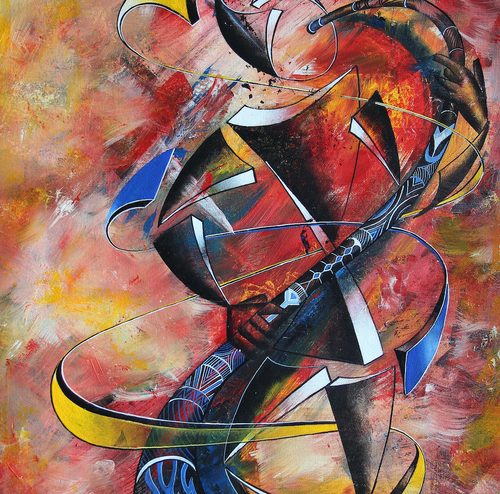 “Pembe Instrumental Series” By Abu Mwenye, Acrylic on Canvas