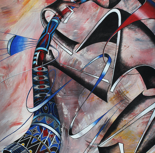 “Tarumbeta Instrumental Series”  By Abu Mwenye, Acrylic on Canvas