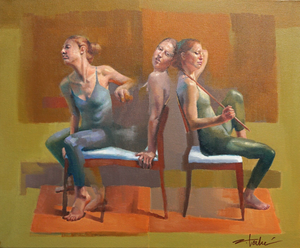 Trio in Red by Cathy Locke, Oil on Linen (Framed)