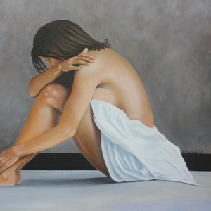 "Woman With White Cloth" By Hernan Riviera, Oil on Canvas
