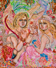 “An Angel and A Goddess of Art” By Yumi Sugai, Oil on Canvas