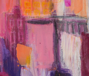 "Sunset in the City”  By Maja Maglajic, Acrylic and Oil Pastel on Canvas