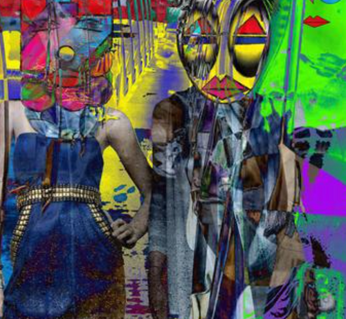 “Fashion Show On The Train” By Jennifer L. Gray, Phillip Johnson, Digital Print with Mixed Media