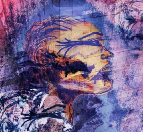 “Purple Cloud People” By Jennifer L. Gray, Phillip Johnson, Digital Print with Mixed Media,
