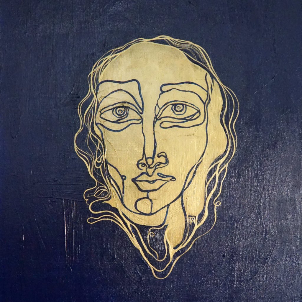 Tinker with Gold (Golden Face) by Banafsheh Daneshmaslak, Acrylic on Canvas