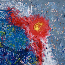 "Sunrise and Sunset on Both Sides of the Pacific Ocean" by Vivian Wenhuey Chen, Acrylic, collage & Mixed Media on Canvas