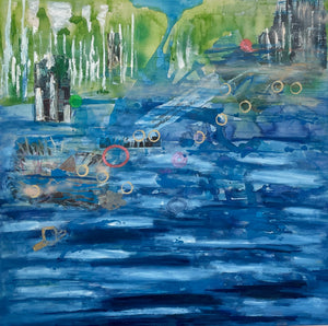 "The Weeping Ocean" by Vivian Wenhuey Chen, Oil, Acrylic, collage & Mixed Media on Canvas