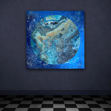 "Galactic walks series -Blue Planet" by  Natalia Schäfer, Mixed Media, Metal on Canvas