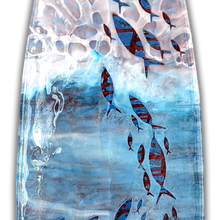 "From Sea to Shining  Sea" by Carolyn Johnson, Mixed Media on recycled Surfboard