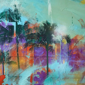 "Sunset Palms" by Carson James, Mixed Media on Canvas