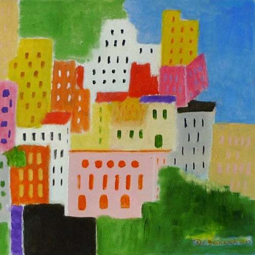 Mountain Village by Cecile Brunswick, Oil on Archival Masonite
