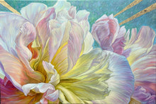 "Flowers with Gold Rays" by Helen Neumann, Oils and God Leaf on Canvas