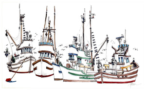 "Five Fishing Boats" by James Pearce, Giclée on Hard D'Arches Fine Art Paper