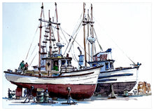 "Two Fishing Boats in Dry Dock" by James Pearce, Giclée on Hard D'Arches Fine Art Paper