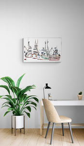 "Five Fishing Boats" by James Pearce, Giclée on Hard D'Arches Fine Art Paper