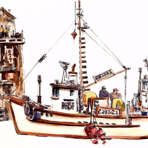 "Fishing Boats Docking" by James Pearce, Giclée on Hard D'Arches Fine Art Paper