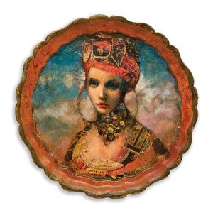 "Untitled" by Joshua Burbank, Mixed Media on Antique Paper Mache Tray