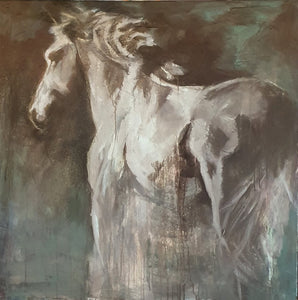 "Winter With My Horses" by Kathy Nettles, Acrylic and Ink on Canvas