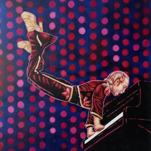 "Elton John Piano Jump" by Raquel Carlson, Acrylic on Canvas