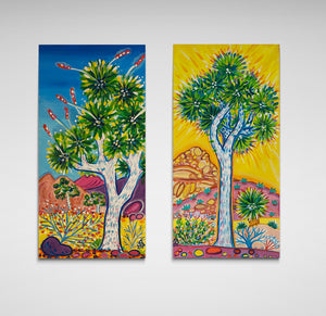 ﻿"Joshua Tree Blooms" Diptych by Rachel Houseman, Acrylic on Canvas