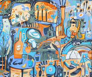 "Papaya Beach Club" by Reif Myers, Mixed media on Canvas