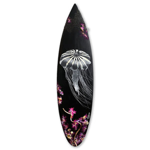 “Seven Seas of Savage N.o4”  by Samantha Nicoletti, Acrylic Mixed Media on Recycled Surfboard
