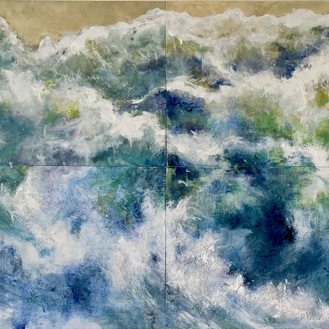 “Waves in Motion” by Suzie Soyon Koh, Mixed Media on Panels