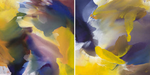 "First Day of Spring" Diptych  by Usha Shukla, Oil on Wood Panel