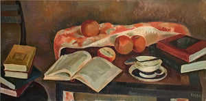 "Still Life with Books" by Hana Vater, Oil on Canvas